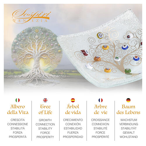 Centrotavola bianco in vetro di Murano 40x40cm Albero della Vita con murrine 2