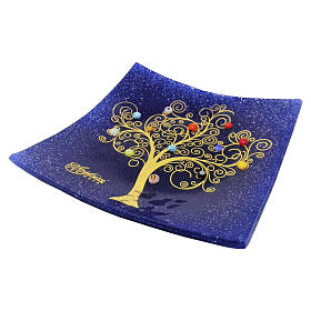 Centrotavola blu vetro di Murano 40x40cm con murrine e Albero della Vita