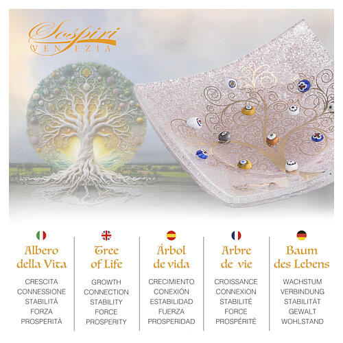 Pink Murano Glass Centerpiece Plate 40 x 40 cm Decorated with Tree of Life and Murrine 2