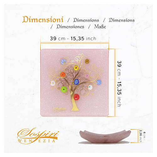 Pink Murano Glass Centerpiece Plate 40 x 40 cm Decorated with Tree of Life and Murrine 3