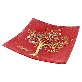 Red Murano Glass Centerpiece Plate with Tree of Life and Murrine, 40x40 cm