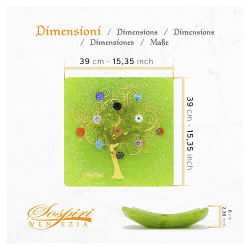 Centrotavola verde in vetro di Murano 40x40cm Albero della Vita con murrine 3