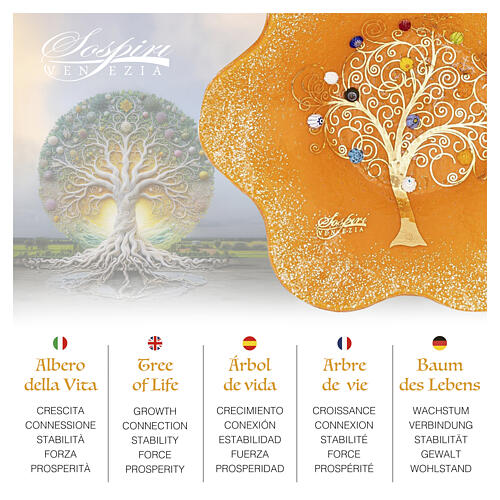 Orange Murano glass bowl with central Tree of Life, 5x5 in 2