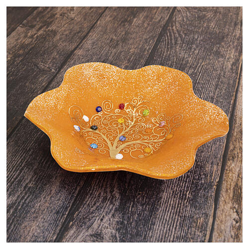 Cuenco naranja de vidrio de Murano 15 x 15 cm con Árbol de la Vida central 3