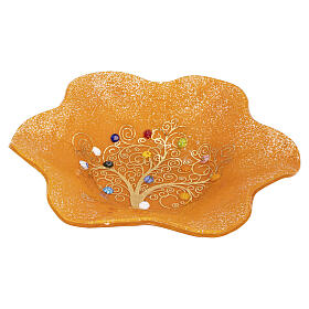 Pomarańczowa misa ze szkła Murano, 13 x 13 x 2 cm z centralnym Drzewem Życia