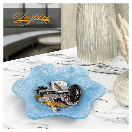 Coupe bleue 15x15 cm en verre de Murano avec décor Arbre de Vie 5