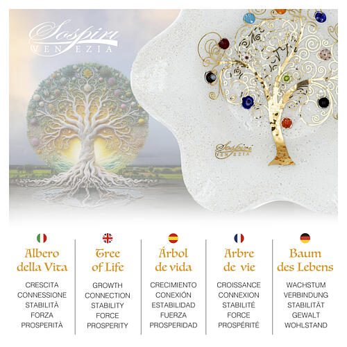 White Murano glass bowl with Tree of Life, 5x5 in 2