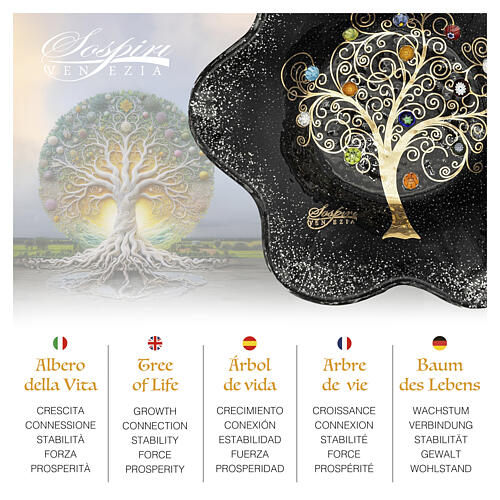 Cuenco negro vidrio de Murano 15 x 15 cm con diseño Árbol de la Vida 2