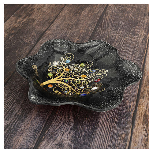 Coupelle noire en verre de Murano 15x15 cm avec motif Arbre de Vie 3