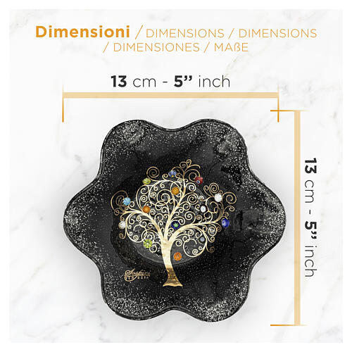 Black Murano Glass Bowl 15 x 15 cm with Tree of Life Design 4