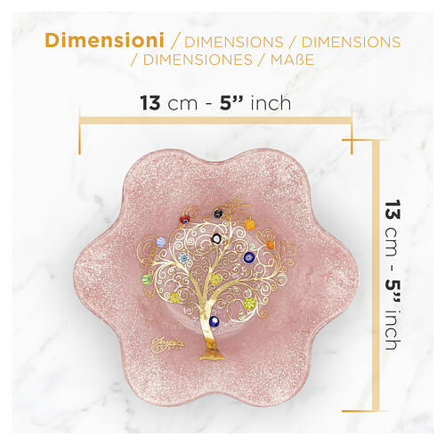 Cuenco rosa 15 x 15 cm con Árbol de la Vida de vidrio de Murano 4