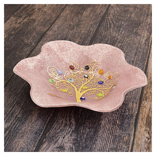 Ciotola rosa 15x15cm con Albero della Vita in vetro di Murano 3