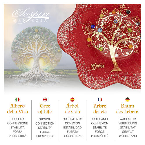 Cuenco rojo de vidrio de Murano 15x15 cm decorado con Árbol de la Vida 2