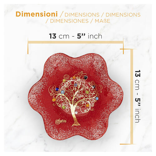 Ciotola rossa in vetro di Murano 15x15cm decorata con Albero della Vita 4