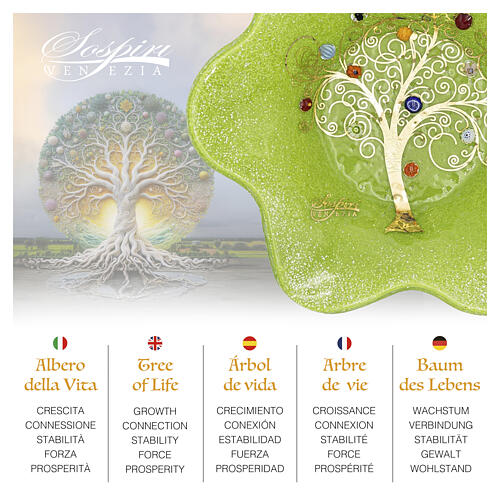 Coupe verte 15x15 cm en verre de Murano avec symbole Arbre de Vie 2