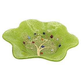 Green Murano Glass Bowl with Tree of Life Motif, 15x15 cm