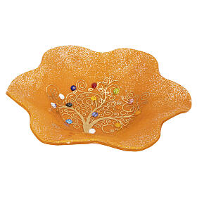 Murano Glass Orange Flower Bowl with Gilded Tree of Life, 20x20 cm