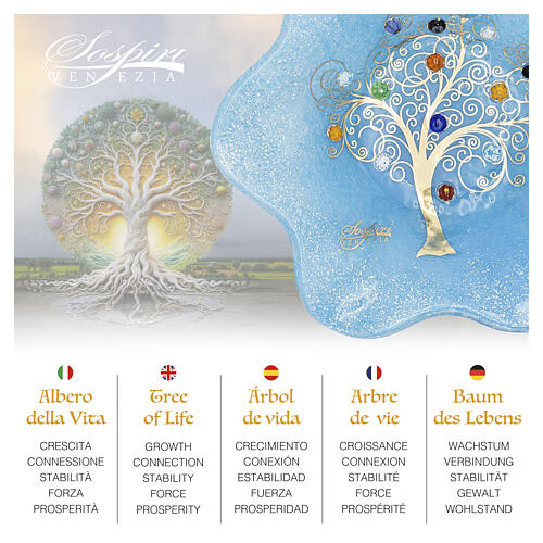 Blue Murano glass flower bowl with Tree of Life, 7.5x7.5 in 2