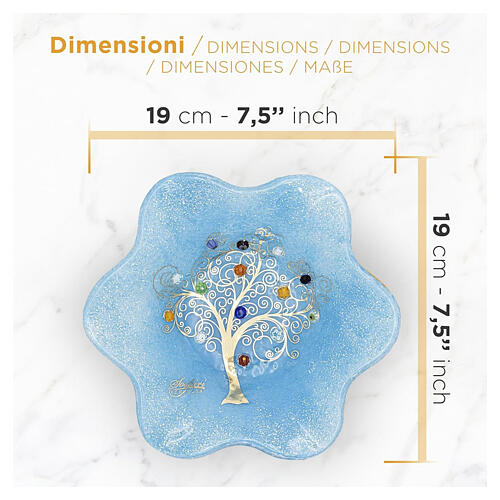 Blue Murano Glass Flower Centerpiece Bowl with Tree of Life, 20x20 cm 3