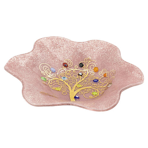 Tigela cor-de-rosa em vidro de Murano 20x20 cm com formato de flor e Árvore da Vida 1