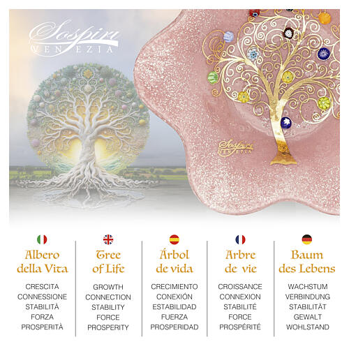 Pink Murano Glass Bowl with Flower Shape and Tree of Life, 20x20 cm 2