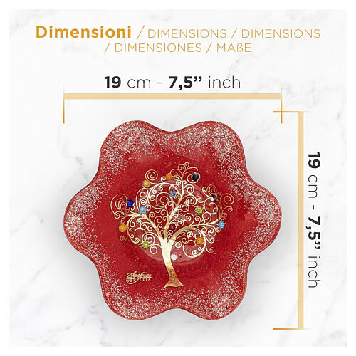 Tigela vermelha em vidro de Murano formato floral 19x19 cm com decoração Árvore da Vida 3
