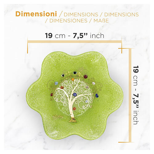Green Murano glass flower bowl with Venetian Tree of Life motif, 7.5x7.5 in 3
