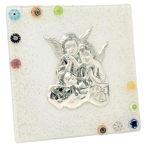 Bildtafel aus Murano-Glas – Schutzengel mit Jesuskind, weiß, 10 x 10,5 cm 3