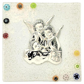 Icono ángeles de vidrio de Murano para bautismo color blanco