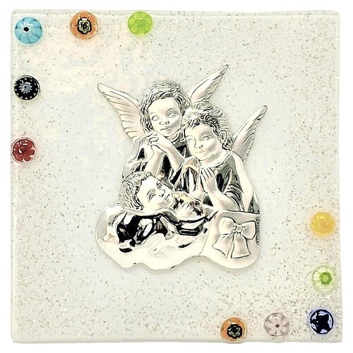 Icono ángeles de vidrio de Murano para bautismo color blanco 1