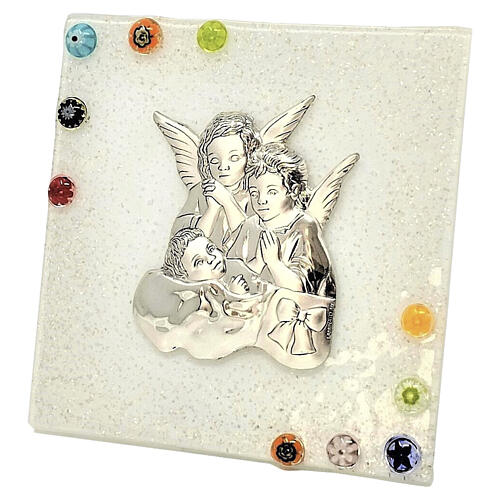 Icono ángeles de vidrio de Murano para bautismo color blanco 2