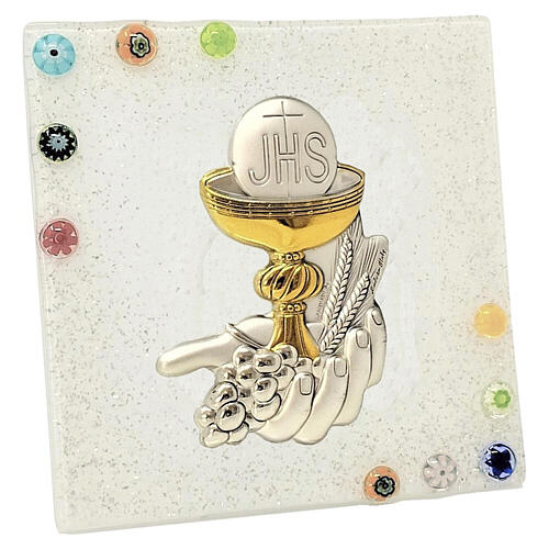 Small picture of the First Communion, white Murano glass with chalice and host 3