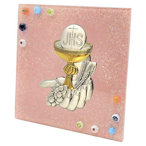 Bildtafel aus Murano-Glas – Erstkommunionsymbole, rosa, 10 x 10,5 cm 2