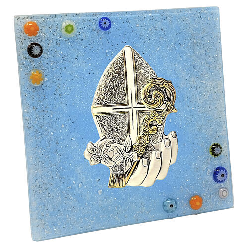 Bildtafel aus Murano-Glas – Firmungssymbole, hellblau, 10 x 10,5 cm 2