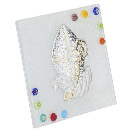 Icône blanche de Confirmation avec crosse en verre de Murano 2