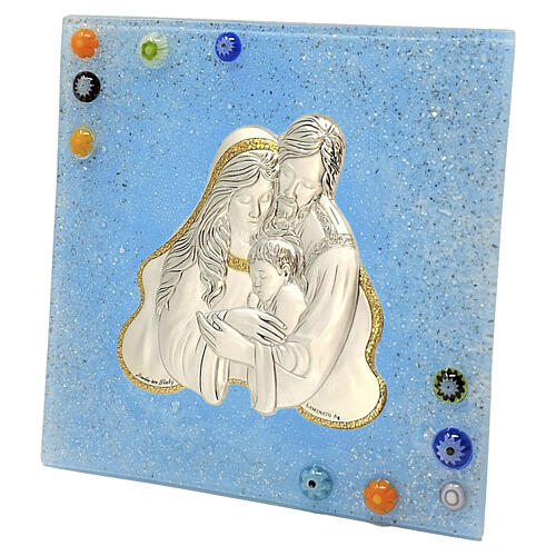 Bildtafel aus Murano-Glas – Heilige Familie, hellblau, 10 x 10,5 cm 2