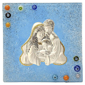 Cuadrito boda vidrio de Murano azul con Sagrada Familia