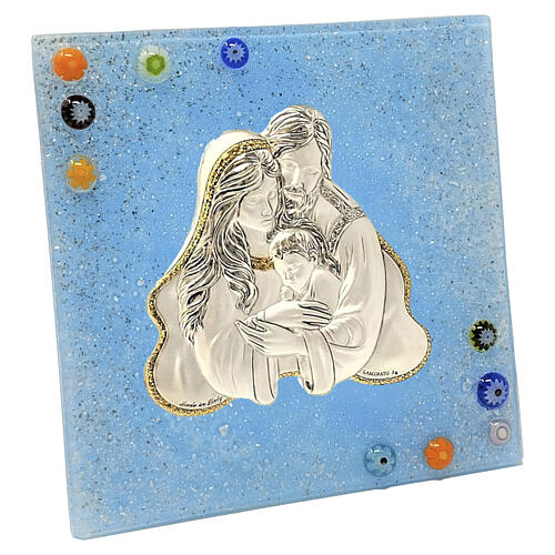 Tableau de mariage en verre de Murano bleu ciel avec Sainte Famille 3