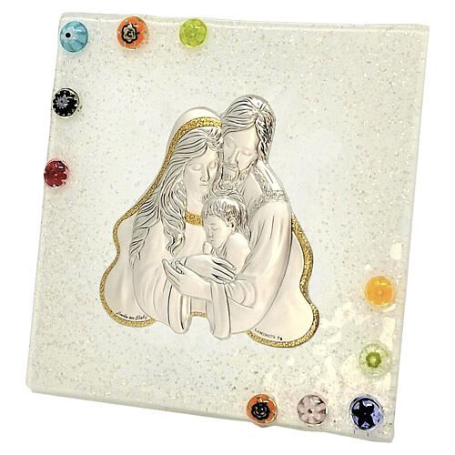 Icône de mariage blanche avec la Sainte Famille en verre de Murano 2
