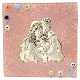 Cuadrito rosa boda de vidrio de Murano con Sagrada Familia