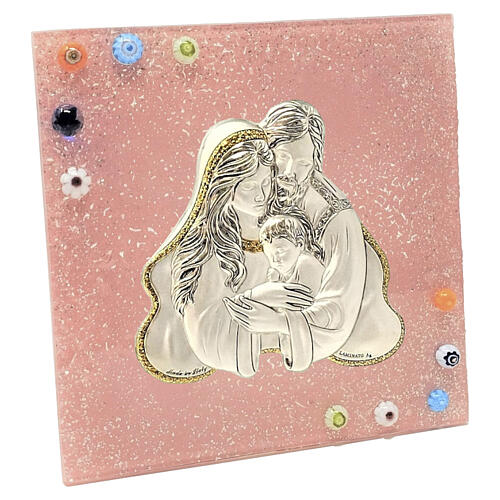Quadrinho cor-de-rosa de casamento em vidro de Murano com Sagrada Família 3