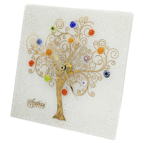 Horloge de table blanche en verre de Murano Arbre de Vie avec murrines 10x10 cm 4