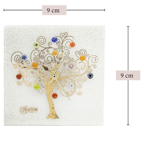 Relógio de mesa branco murrina vidro de Murano com Árvore da Vida 10x10 cm 3