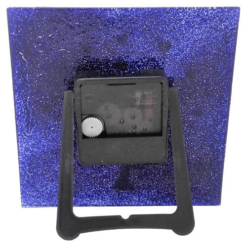 Horloge de table carrée bleue en murrines de verre de Murano avec Arbre de Vie en feuille d'or fin 10x10 cm 6