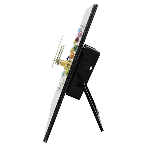 Reloj de mesa cuadrado negro Árbol de la Vida murrinas vidrio Murano 10x10cm 5