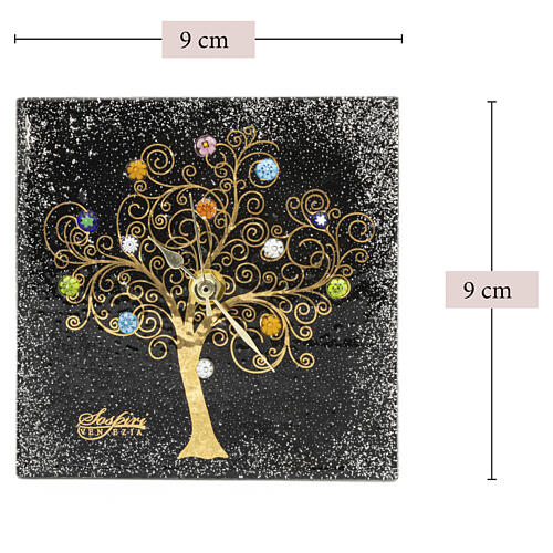Black Square Table Clock with Tree of Life Murrine in Murano Glass, 9.5x9.5 cm 3