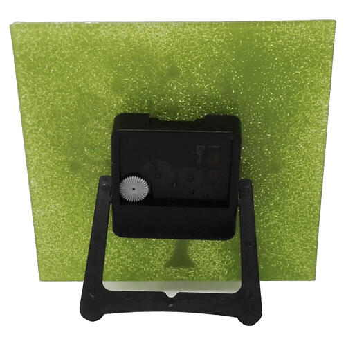 Green square tabletop clock with Murano murrine glass Tree of Life in gold leaf 3.7x3.7 in 5
