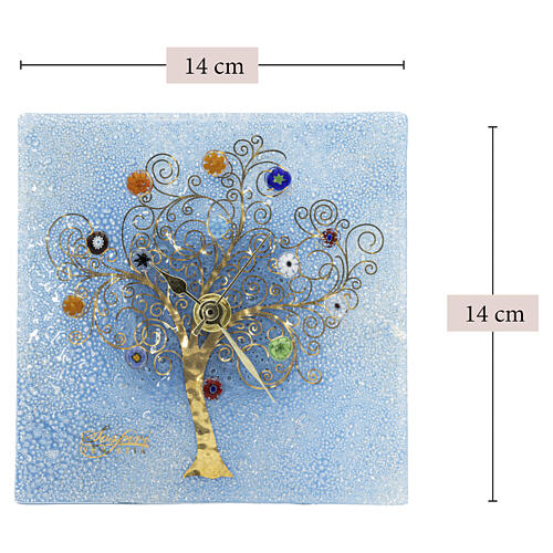 Tischuhr aus Murano-Glas – Lebensbaum, hellblau, 15 x 15 cm 3