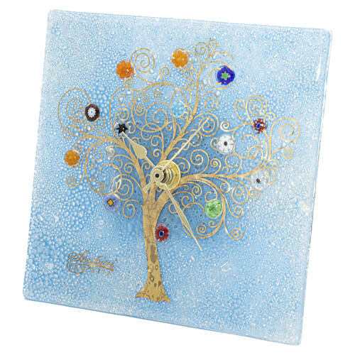 Reloj de mesa de vidrio de Murano azul con Árbol de la Vida 15x15 cm 4