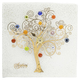 Orologio da tavolo quadrato bianco con vetro di Murano e Albero della Vita 15x15cm